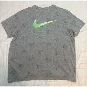 Nike Sportswear Allover Gray Basketball Green Swoosh Logo‎ T-Shirt Men's XXL